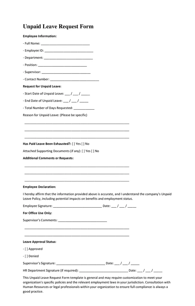 Unpaid Leave Request Form