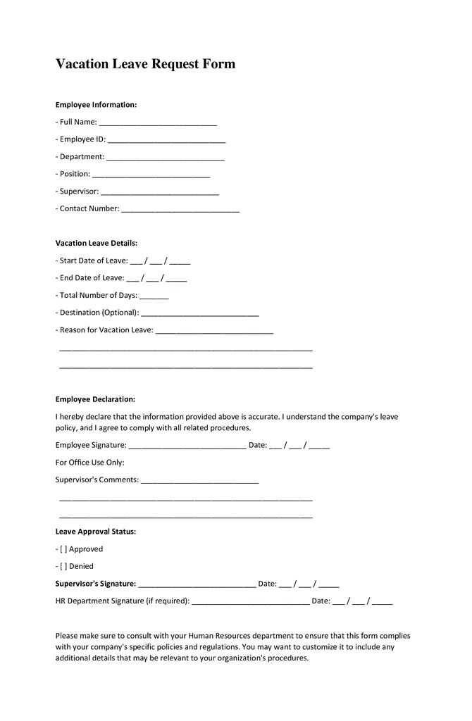 Vacation Leave Request Form