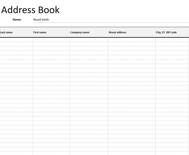 address book template