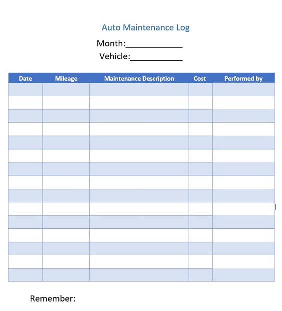 auto maintenance log