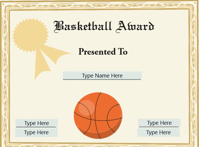 basketball certificate awards