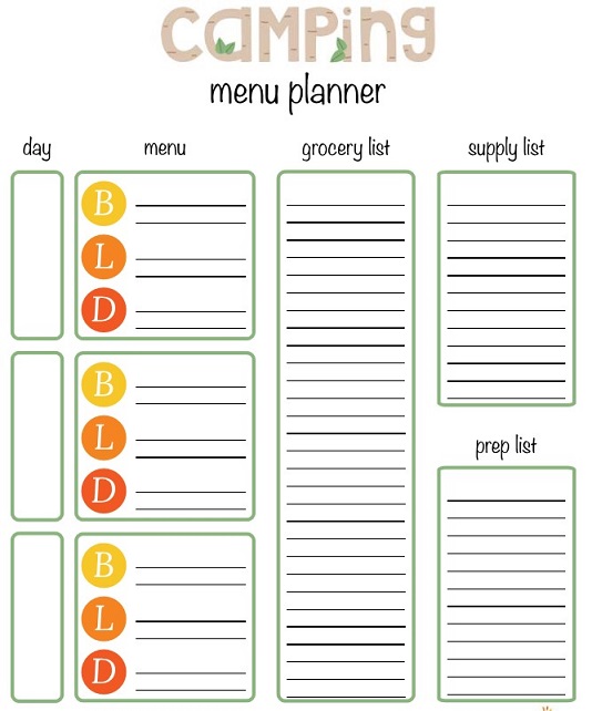 camping meal plan template