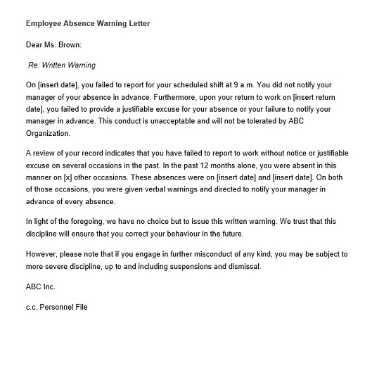 employee warning letter example