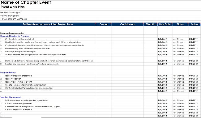 event work plan template