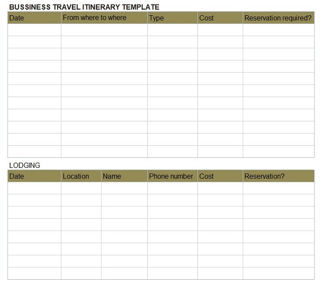 free business travel itinerary template excel