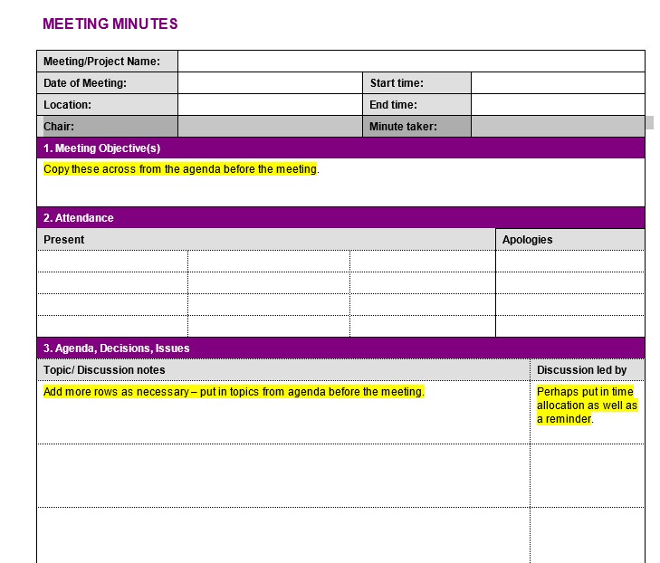 free meeting minutes templates