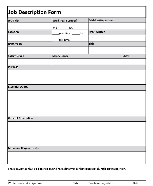 job description form sample