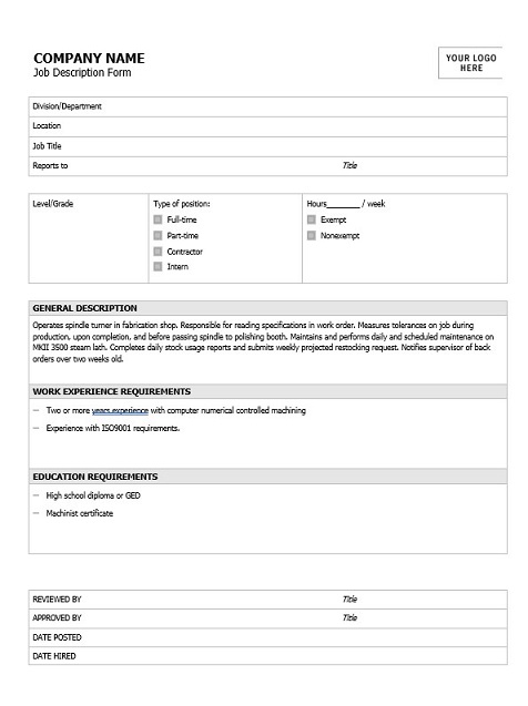 job description form template