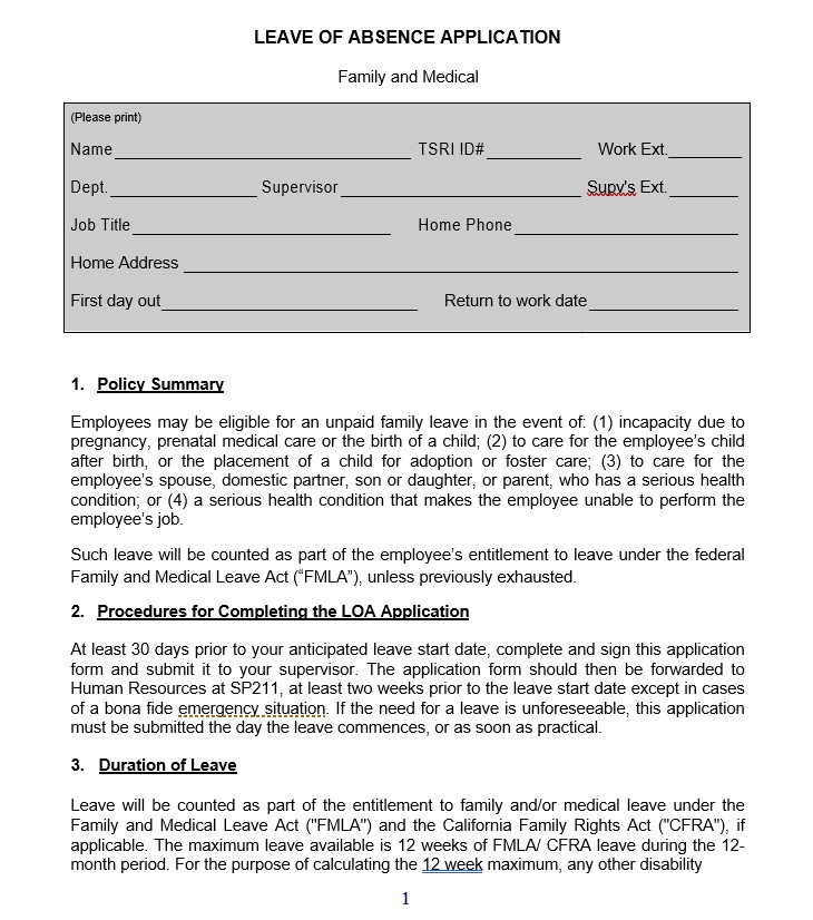 leave of absence application