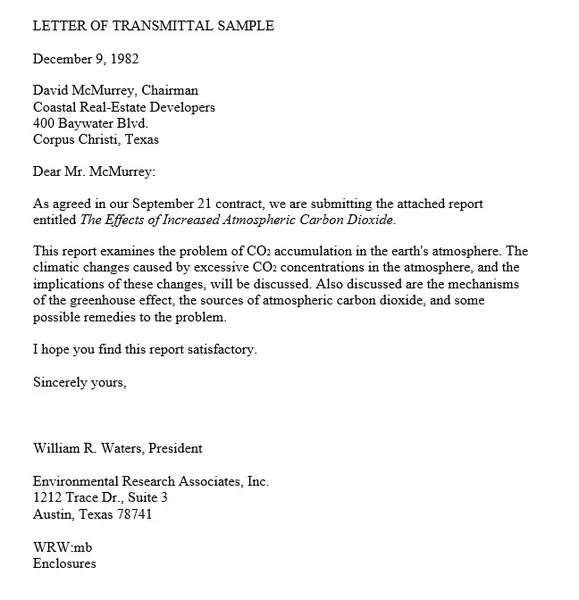 letter of transmittal sample
