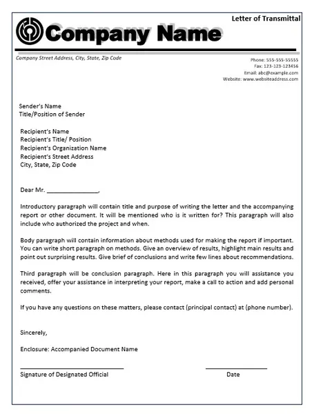 letter of transmittal template