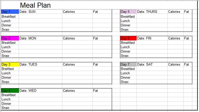 meal plan template excel