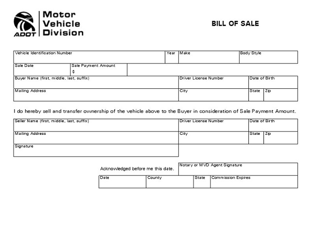 motor vehicle bill of sale