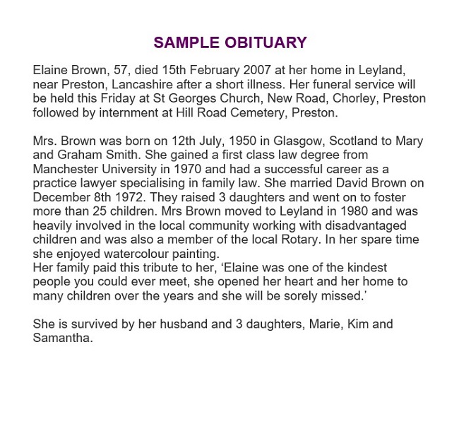 obituary format sample
