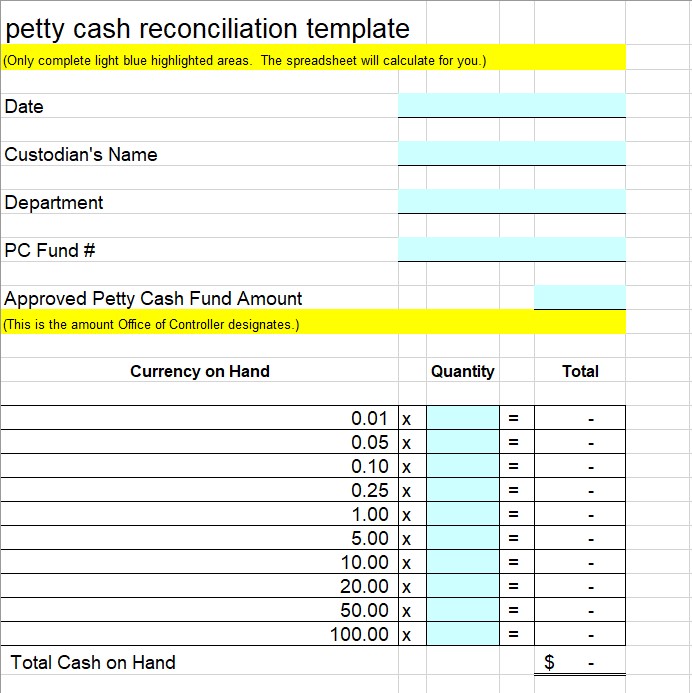 petty cash reconciliation template