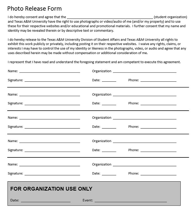 photo release form example
