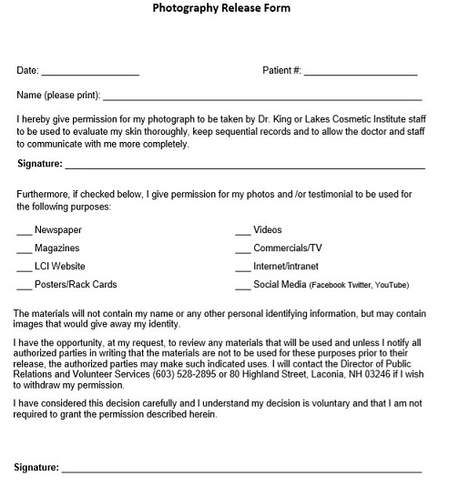 photography release form template