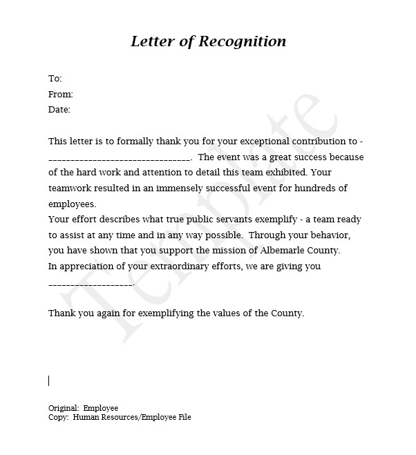 Recognition Letter Example - recognition letters