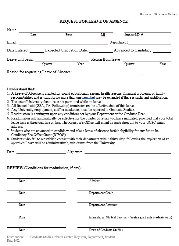 request for leave of absence form template