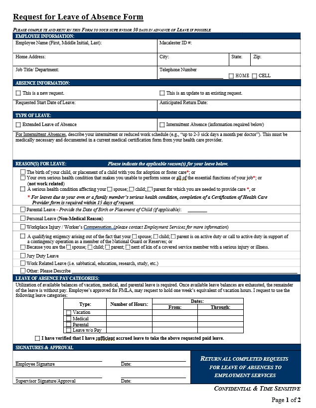 request for leave of absence form request for leave of absence form