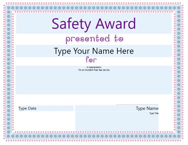 safety award certificate