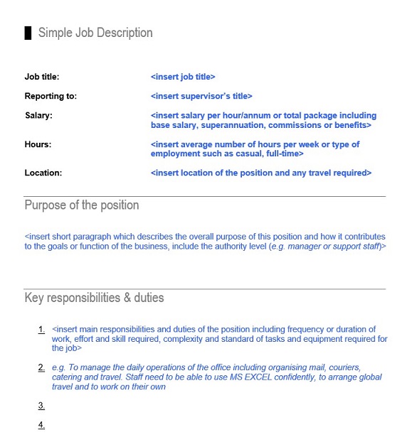 sample job description template