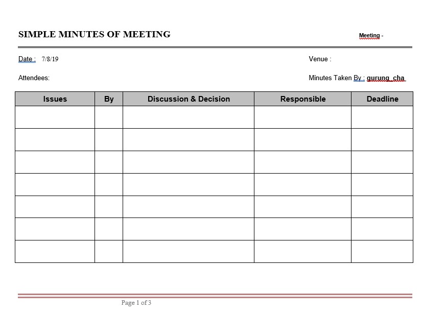 simple meeting minutes template