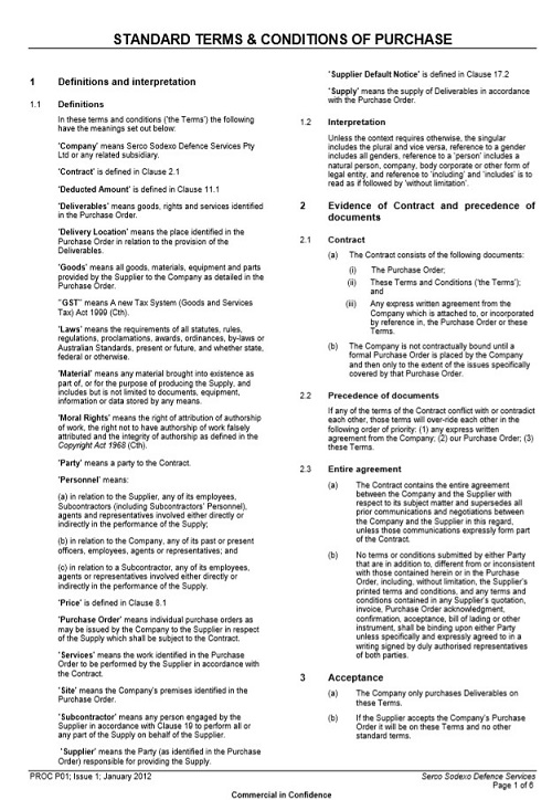 standard terms and conditions of purchase