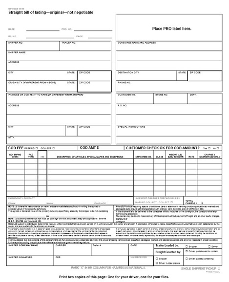 straight bill of lading template