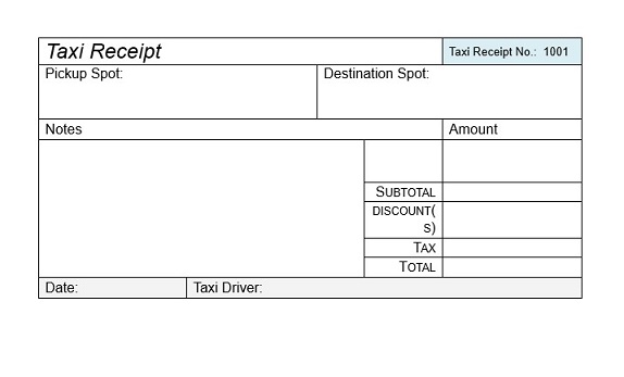 taxi receipt template