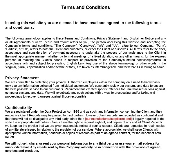 terms and conditions sample