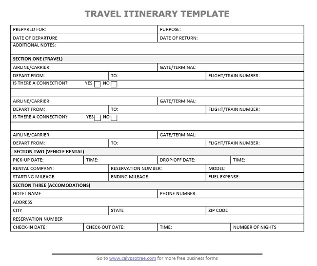 travel itinerary template