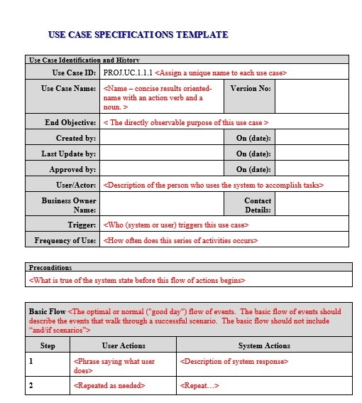 use case specification template