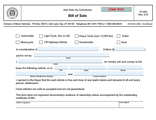 vehicle bill of sale template fillable pdf