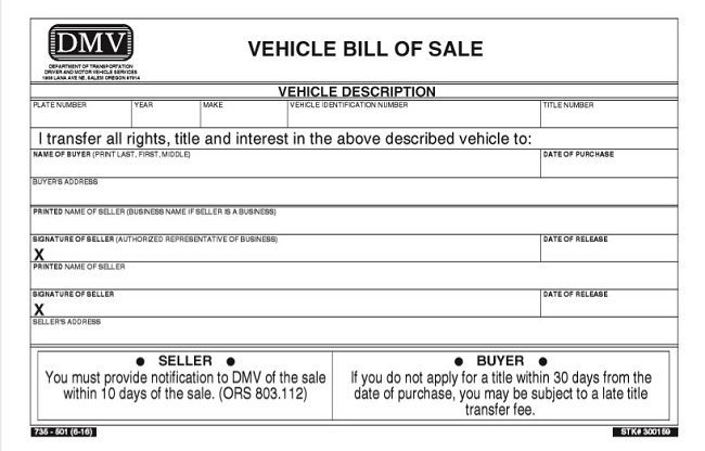 vehicle bill of sale