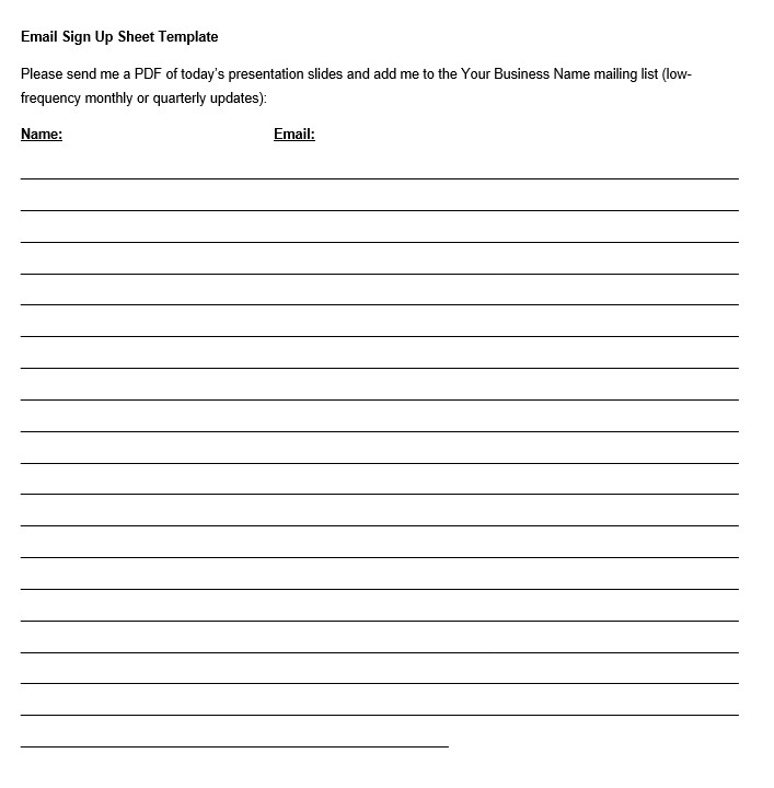 Email Sign Up Sheet Template