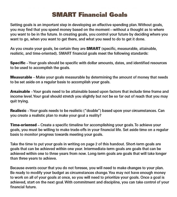 Financial Smart Goals Examples