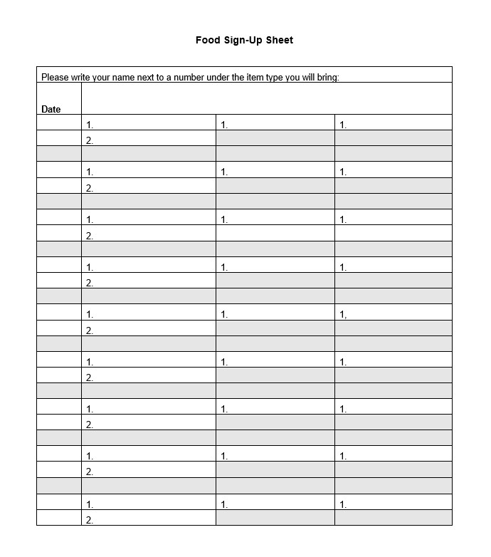 Food Sign Up Sheet