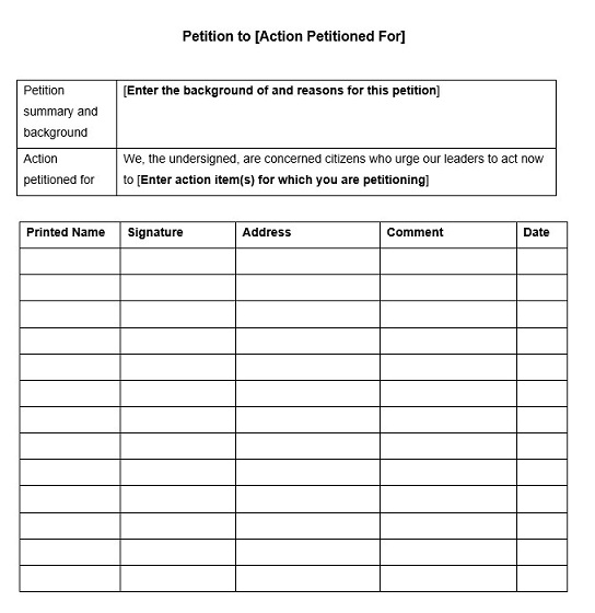 Free Petition Templates Printable