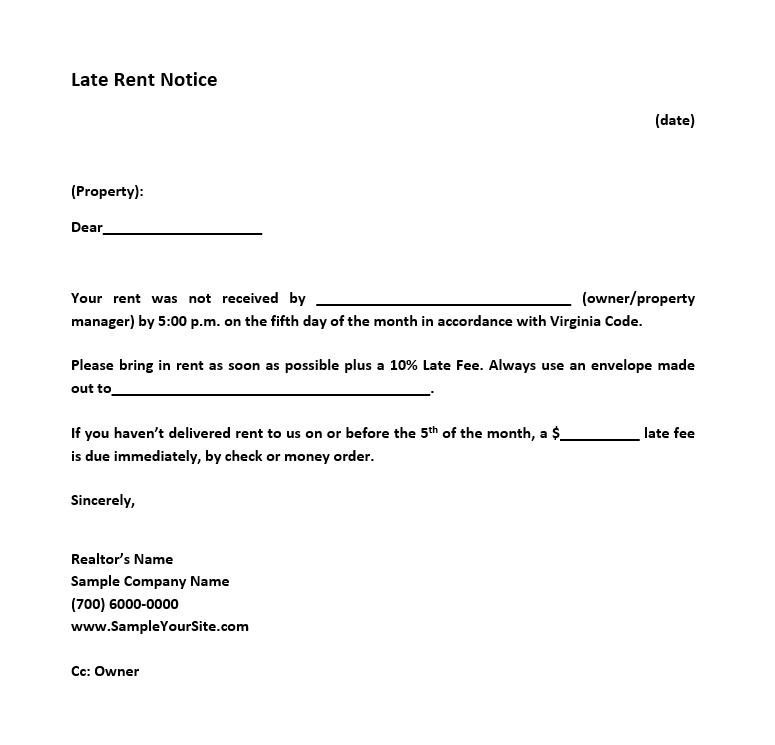 Free Printable Late Rent Notice