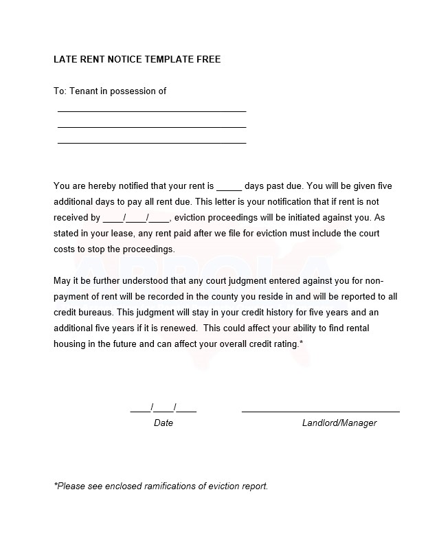 Late Rent Notice Template Free - Example of Late Rent Notice