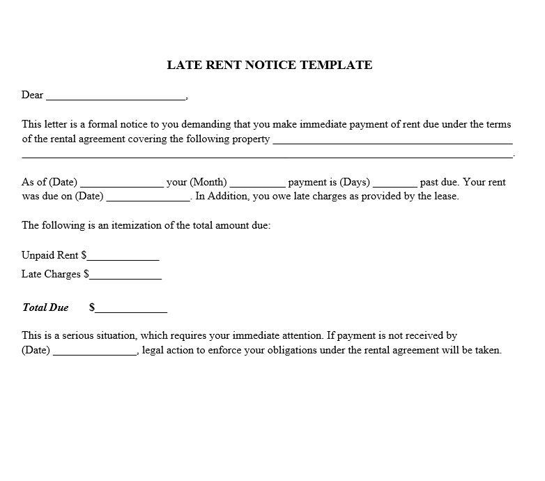 Late Rent Notice Template - Example of Late Rent Notice