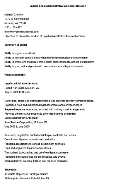 Legal Administrative Assistant Resume