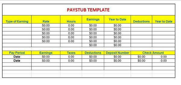 Pay Stub Templates Excel