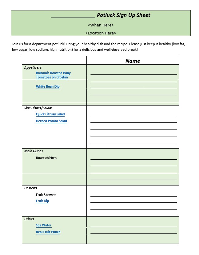 10 free potluck sign up sheets template example food sign up sheet template free