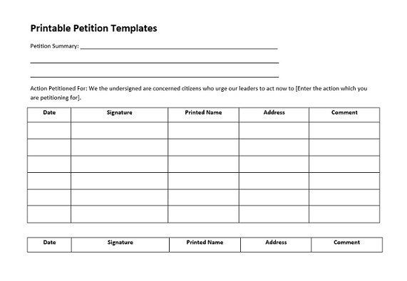 Printable Petition Templates