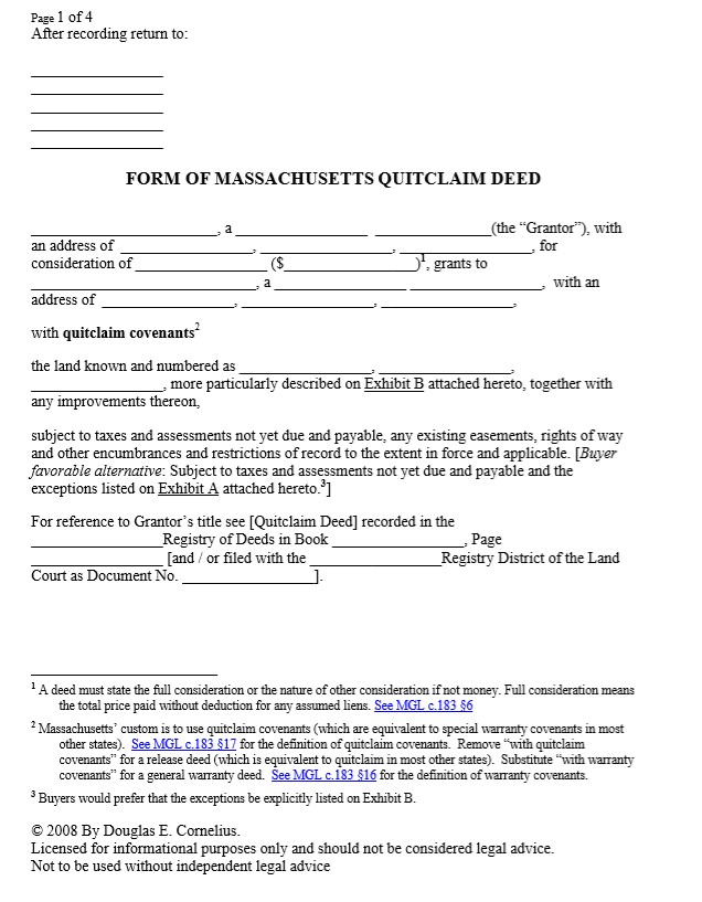 Quit Claim Deed Form - Example Of Quit Claim Deed