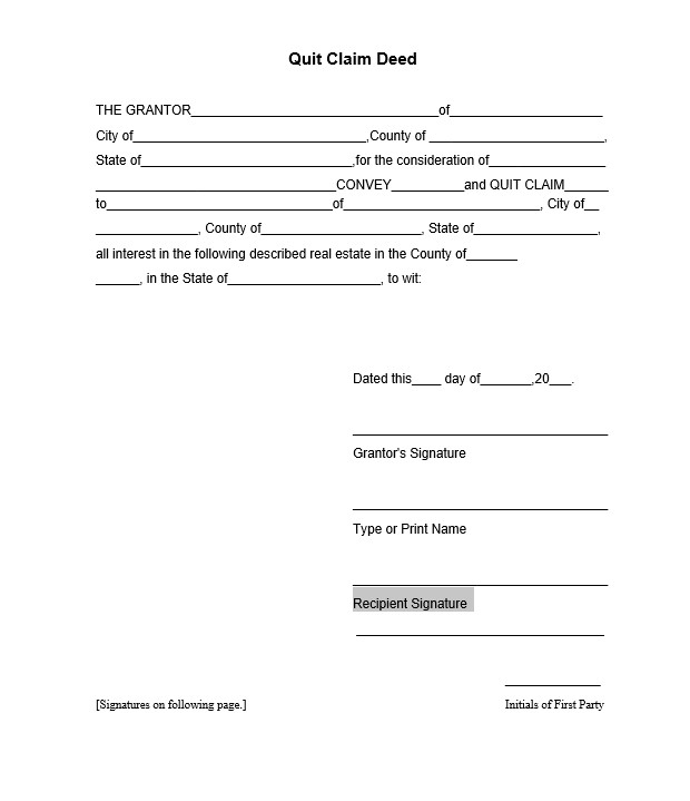 Quit Claim Deed Word Template