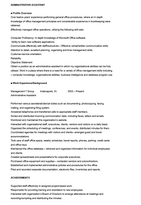 Resume for Administrative Assistant