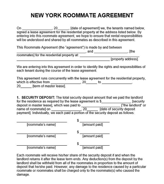 Roommate Agreement NYC